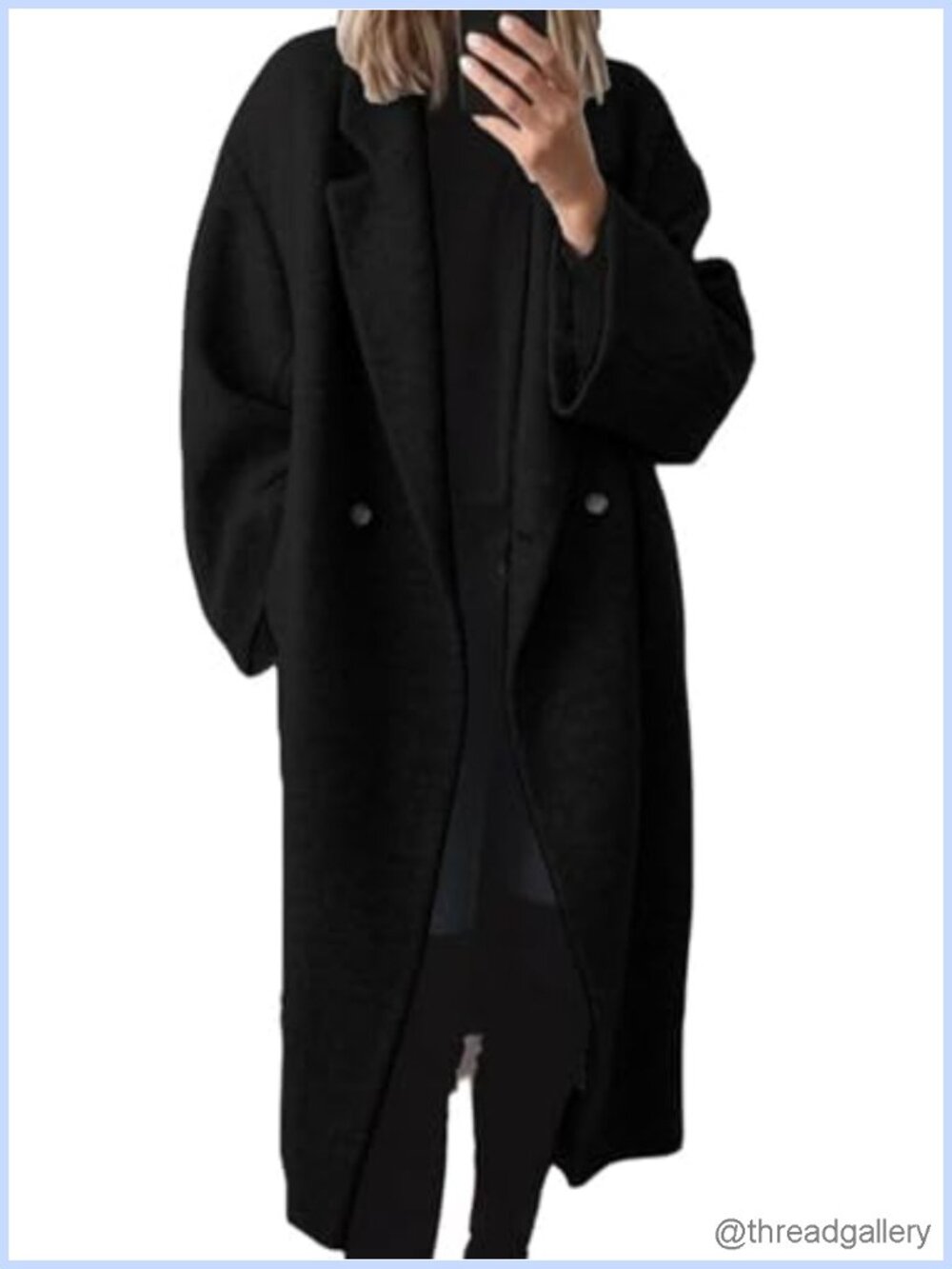 Double Breasted Wool Blend Pea Coat Notch Lapel Long Trench Coat